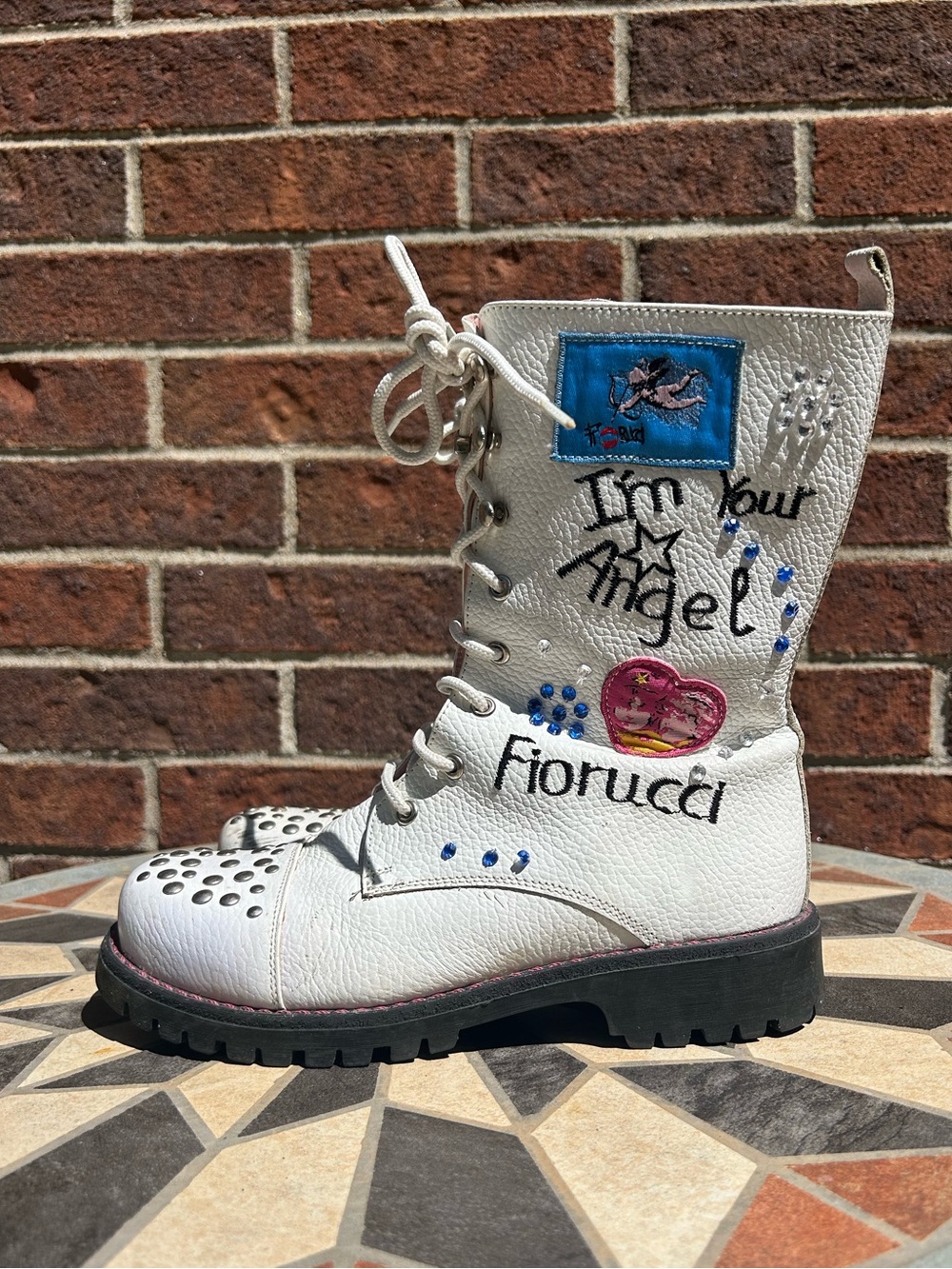 Fiorucci leather appliqué combat boots